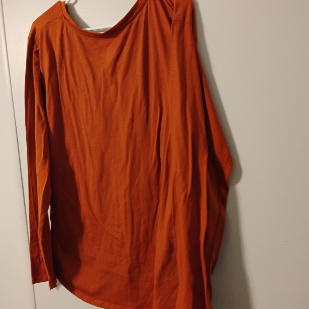 Jennifer Lauren 3x Orange Basic Plain Long Sleeve Women's Vneck